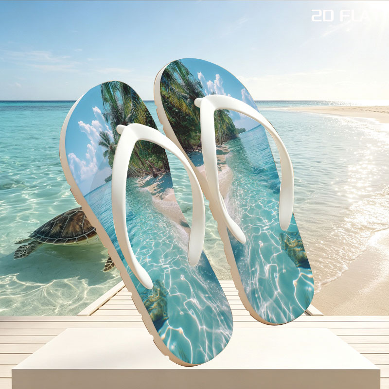 Crystal Clear Waters and Palm Trees on a Tropical Beach -  flip-flops
