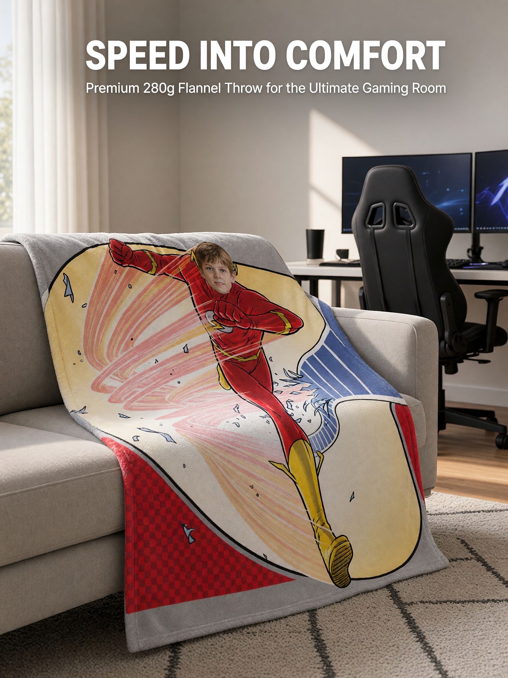 Personalized Face Superhero Flannel Blanket Custom Comic Photo Throw Skin-Friendly Plush Fleece Ideal Personalized Gift