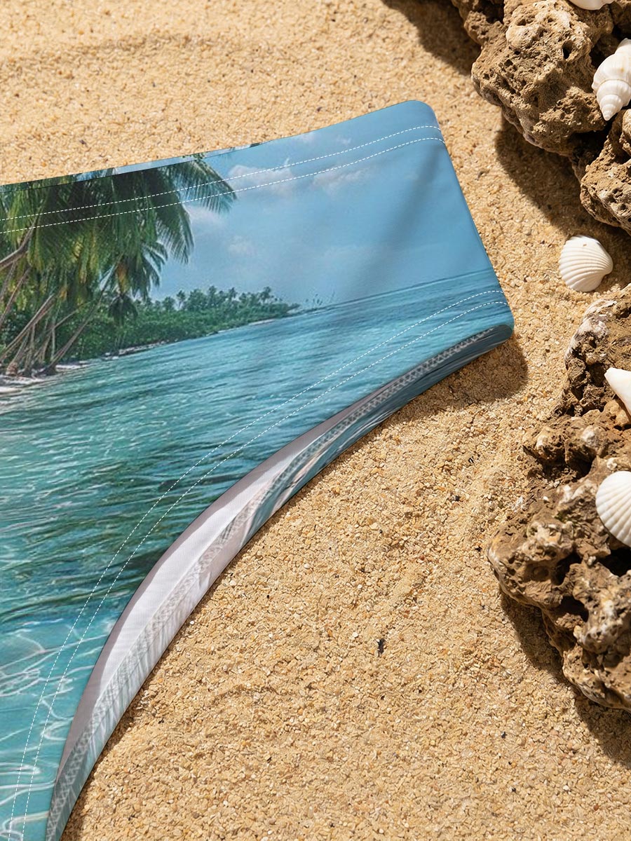 Tropical Beach with Crystal Clear Water and Palm Trees -  Men's swim trunks