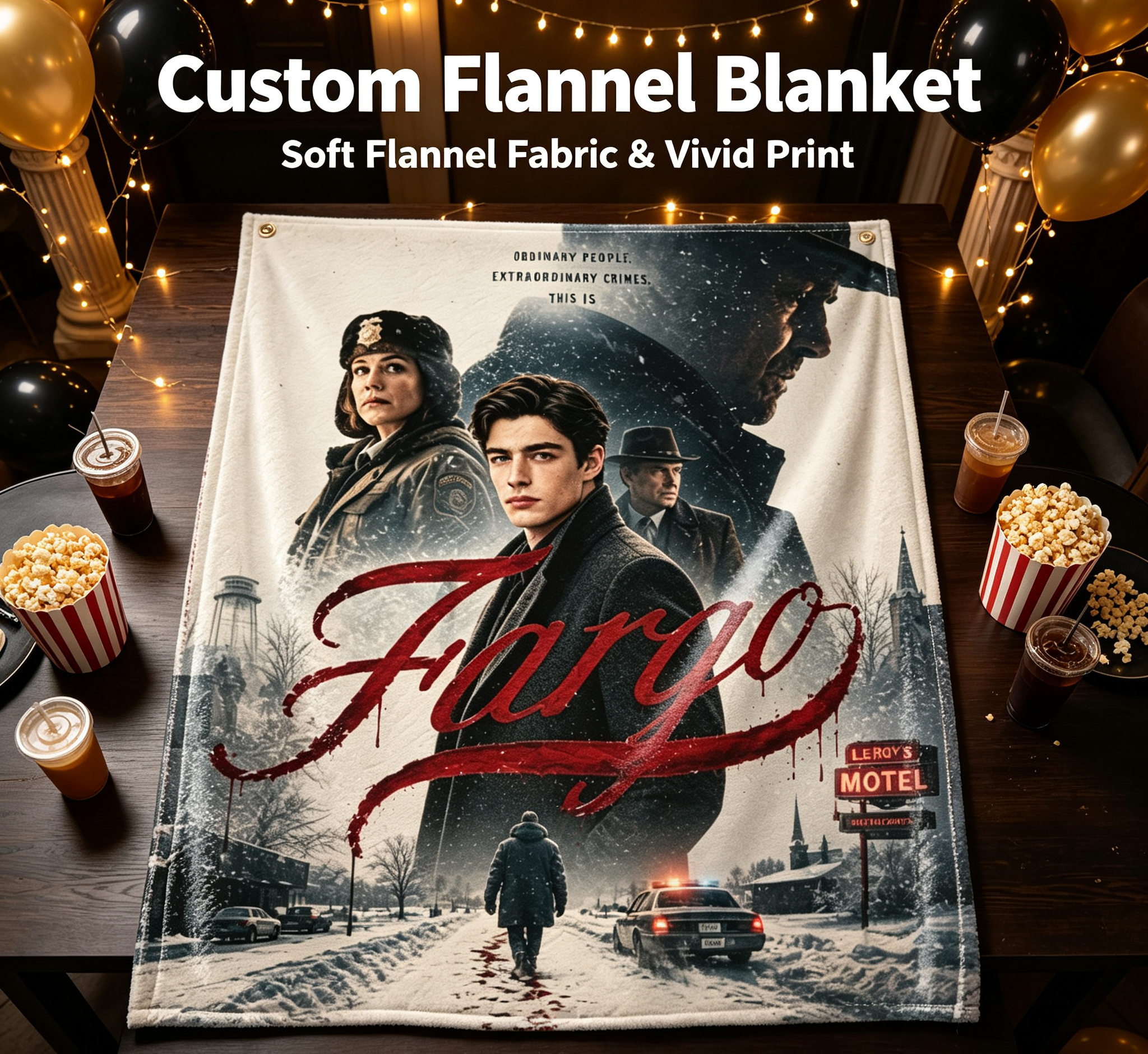 Custom Face Blanket Fargo TV Series Flannel Blanket Cozy Winter Throw Gift for Fans of FX Original Crime Drama Show