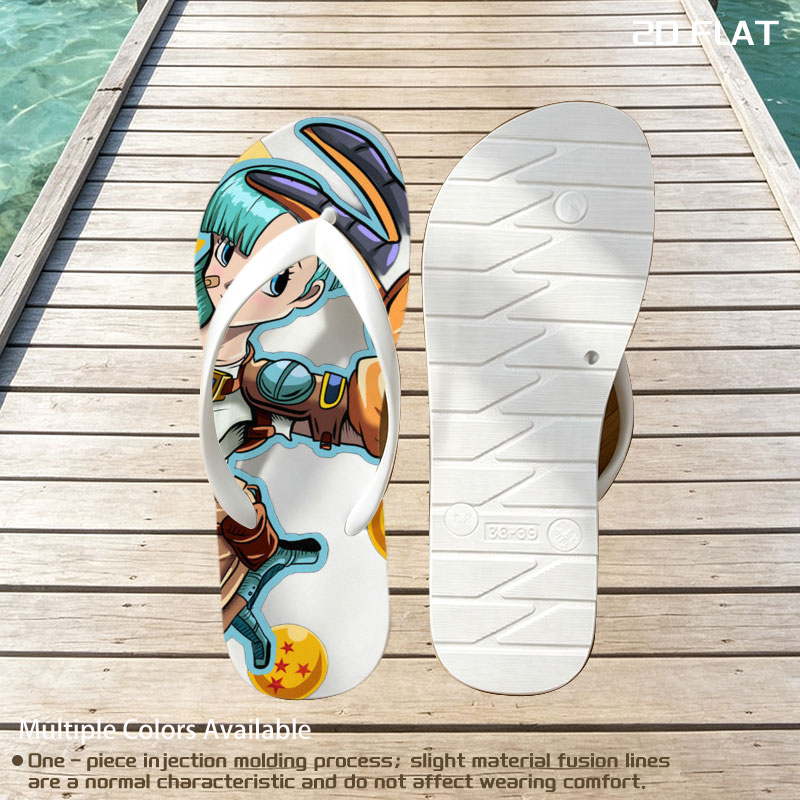 Bulma from Dragon Ball, holding a scouter, surrounded by Dragon Balls -  flip-flops