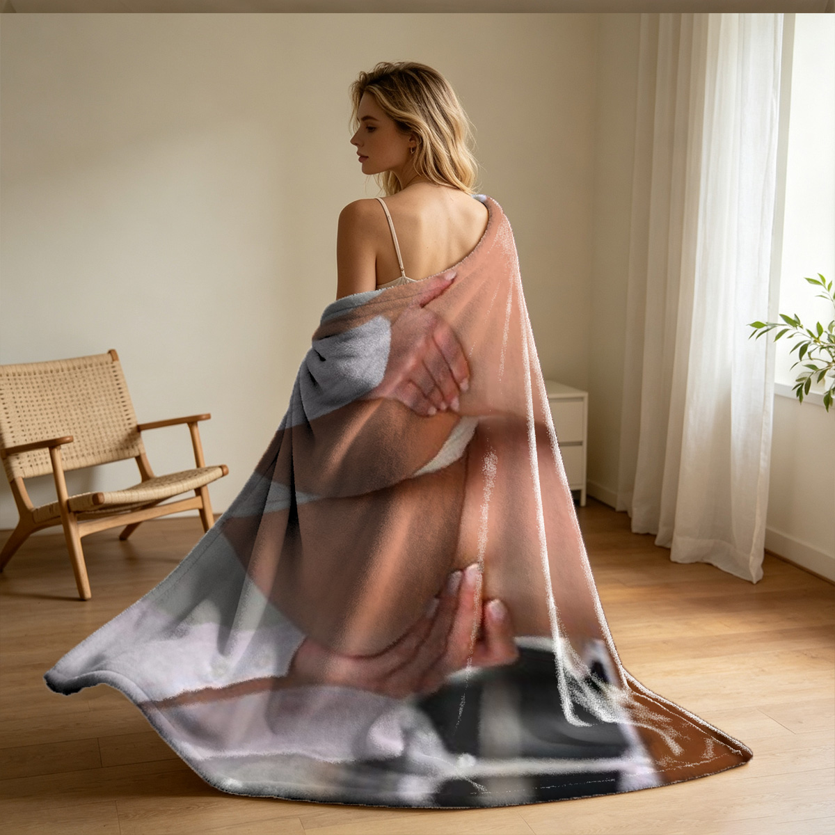 Blonde Woman in Open Green Blazer and White Shirt Reading Cosmopolitan Magazine - Blanket