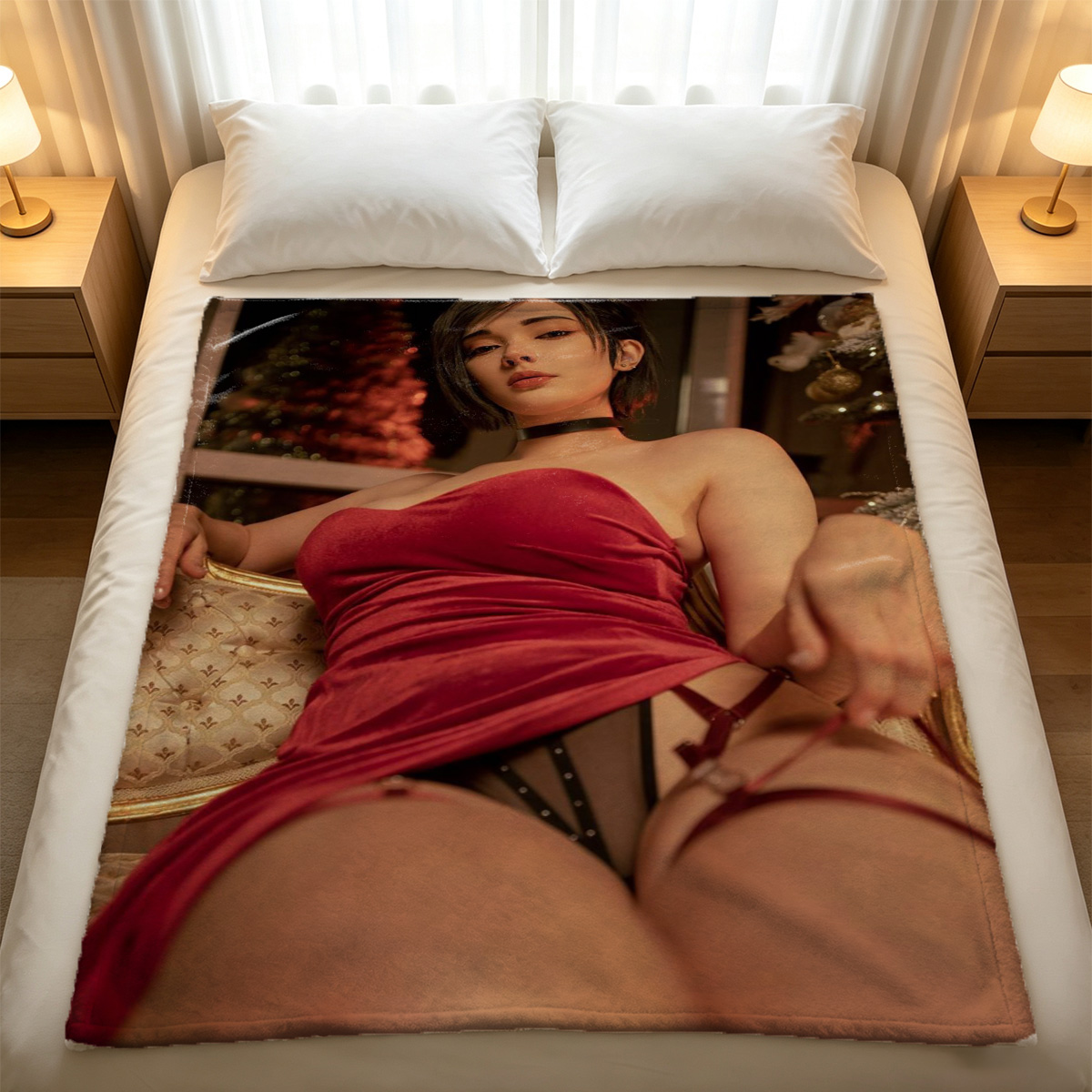 Nude Brunette Posing in Yellow Armchair - Blanket