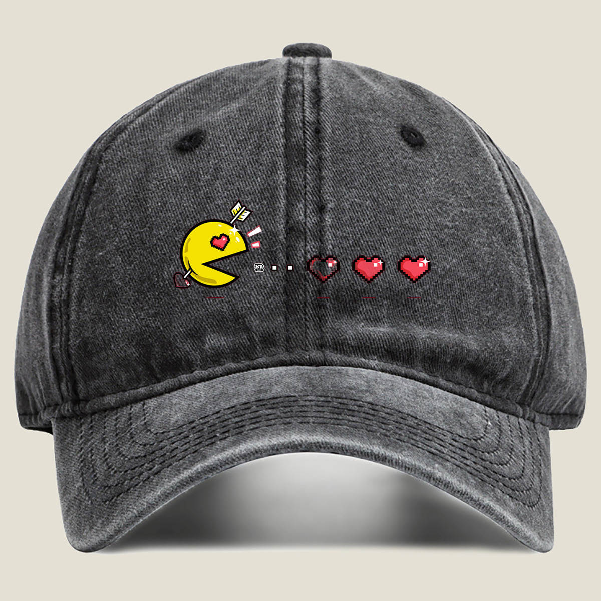 Pac-Man Loves Hearts - Washed Denim - Baseball Cap