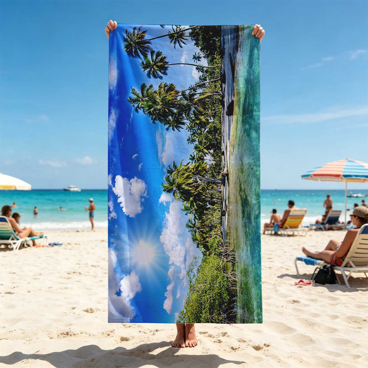 Tropical Paradise with Palm Trees and Crystal Clear Water - Beach towels