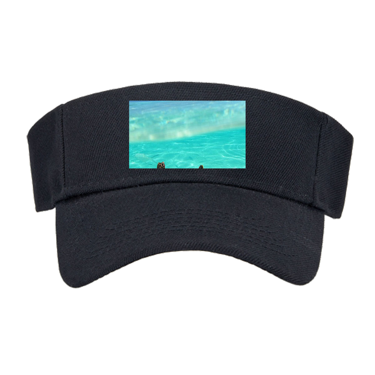 Sea turtle swims in crystal-clear turquoise waters near a tropical island. -  Visor cap
