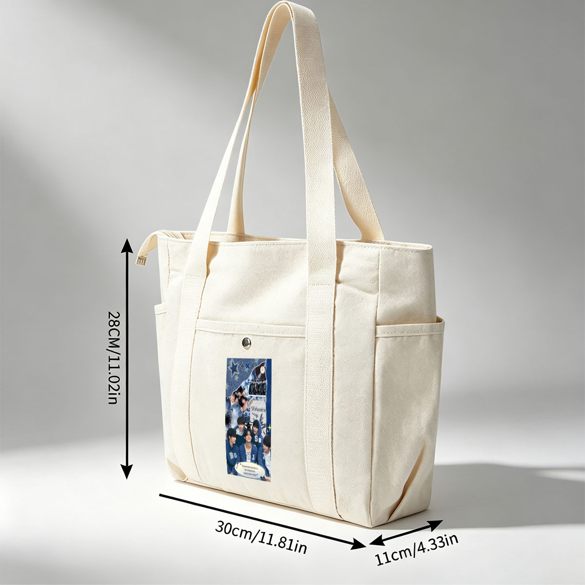 Tomorrow X Together Group Photo Collage with Blue Theme and Inspirational Quote - Multi-pocket bags