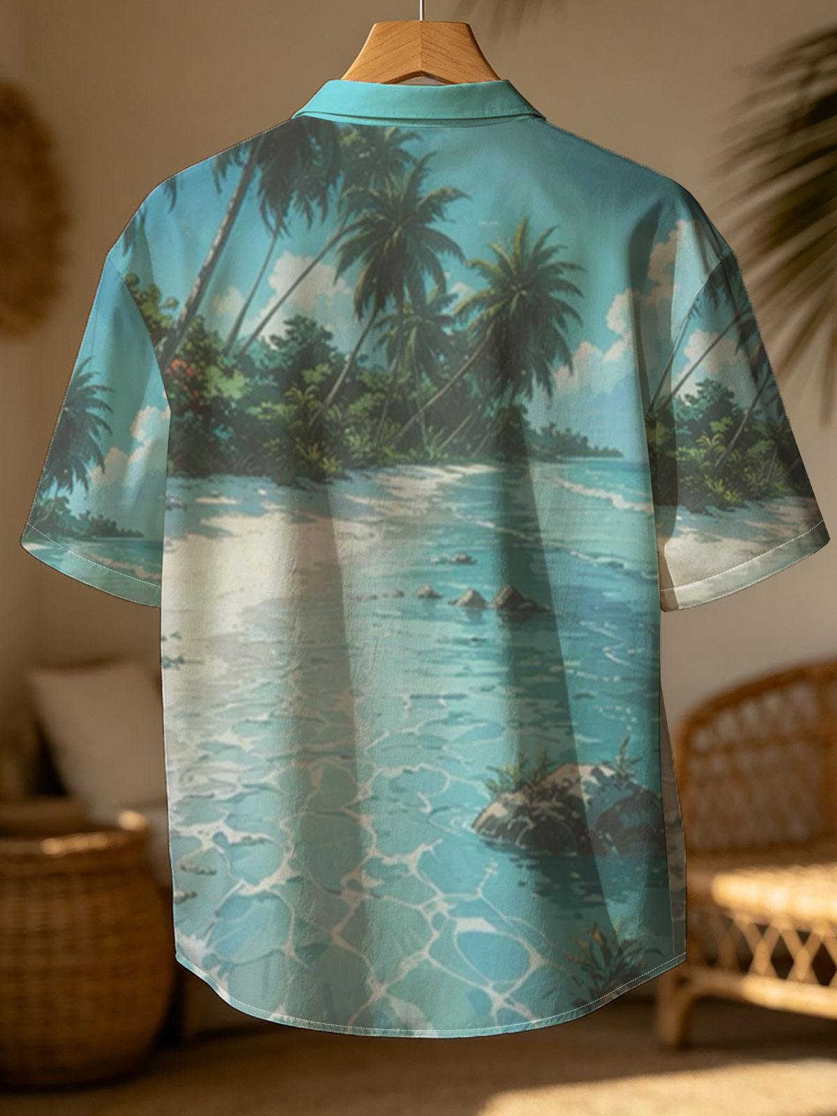 Serene Tropical Beach with Palm Trees and Crystal Clear Water -  Shirt