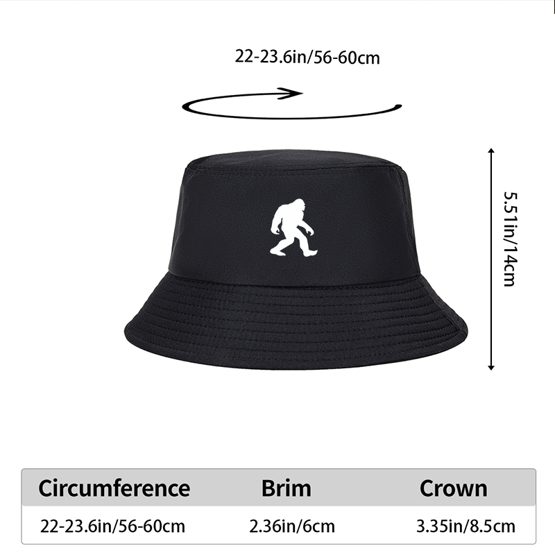 Unisex Bucket Hat with Bigfoot Silhouette Print - Classic Adjustable Sun Protection Hat for Outdoor Adventures, Hiking, Camping, and Casual Wear - Perfect for Nature Lovers and Adventure Seekers