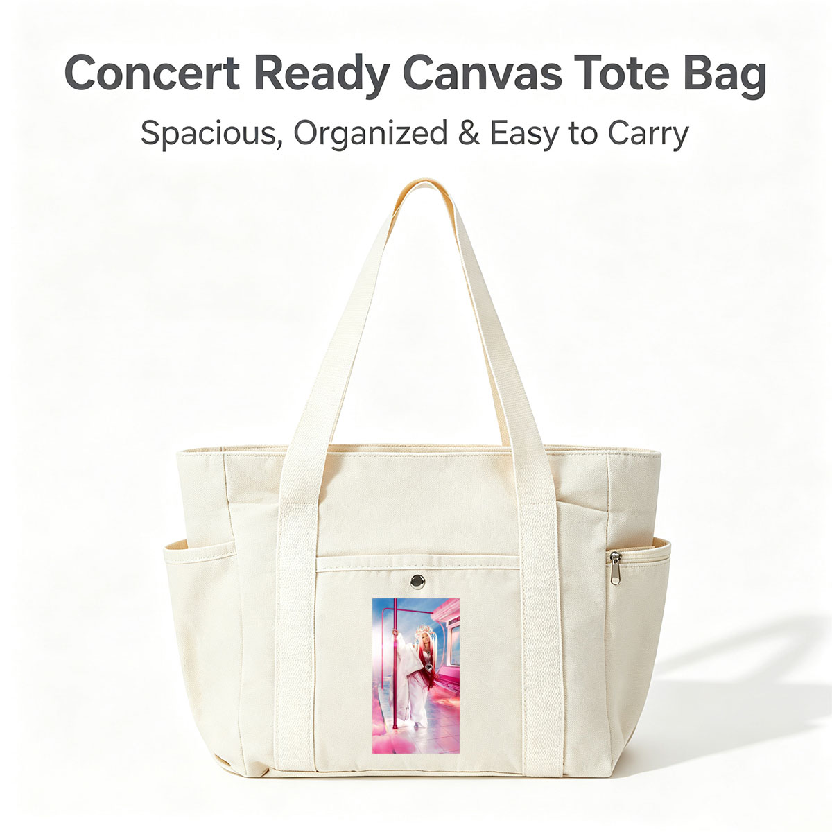 Nicki Minaj in a Pink Fantasy Scene with Futuristic Bus and Clouds - Multi-pocket bags