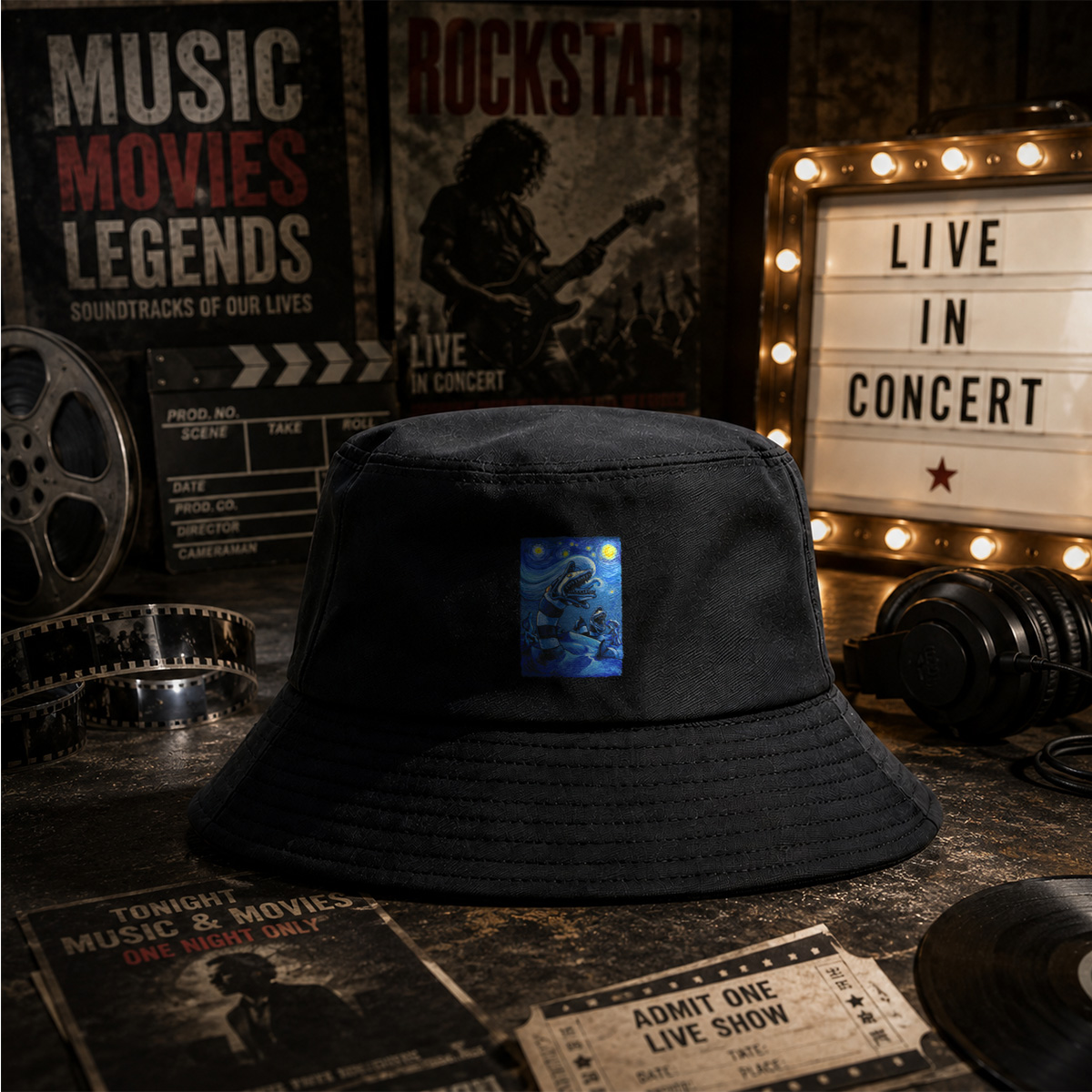 Starry Night with Loch Ness Monster - Fisherman's Hat