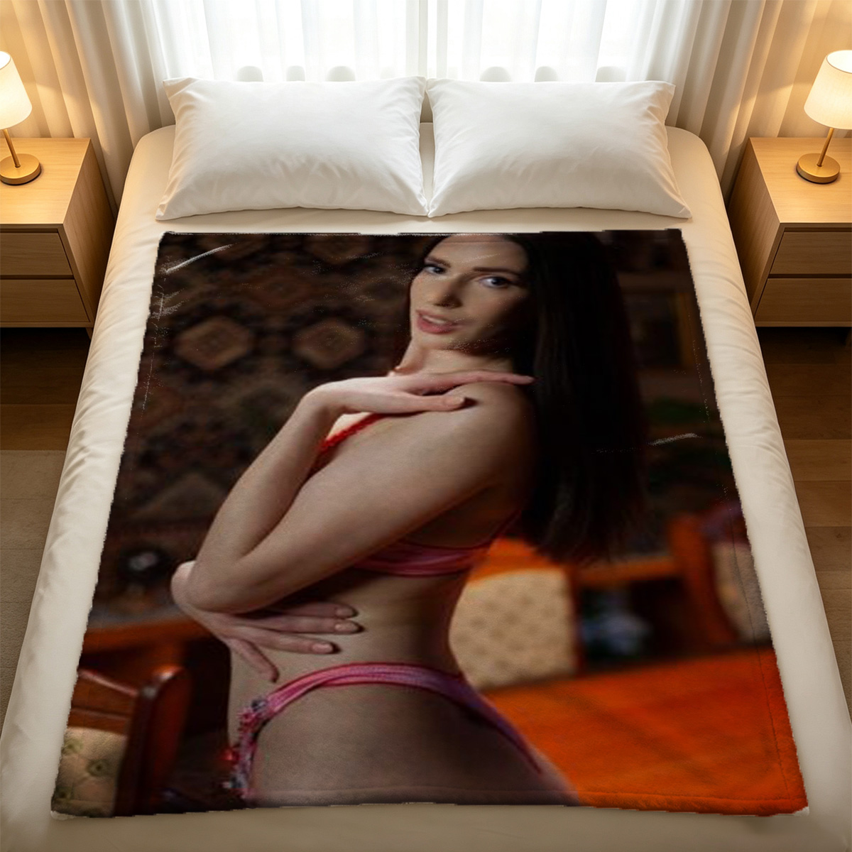 Redhead in white thong by the haystack - Blanket