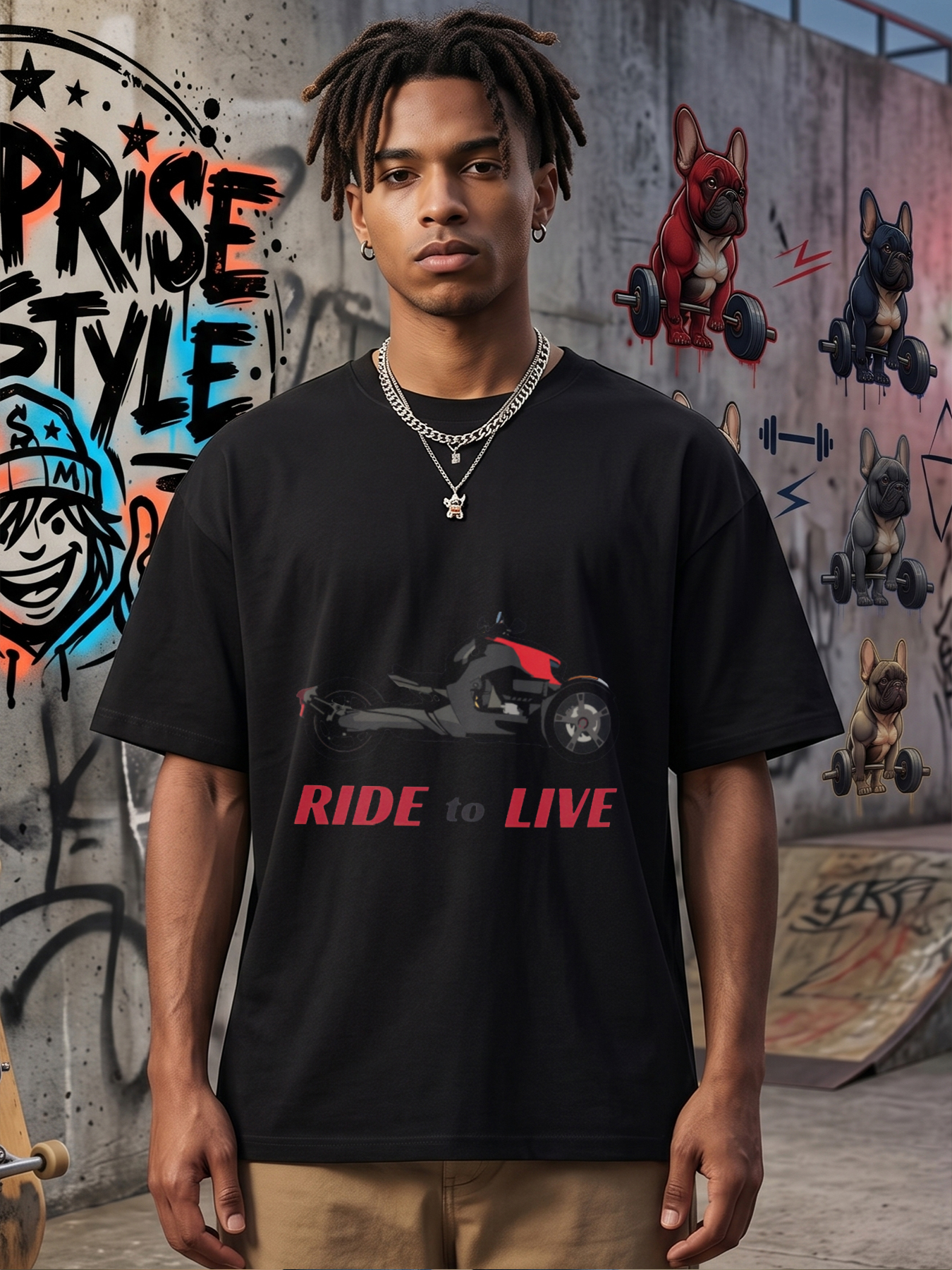 Men's Printed T-Shirt Ride to Live Motorcycle Graphic Casual Round Neck Summer Lightweight Breathable Short Sleeve T-Shirt for Motorbike Enthusiasts and Bikers
