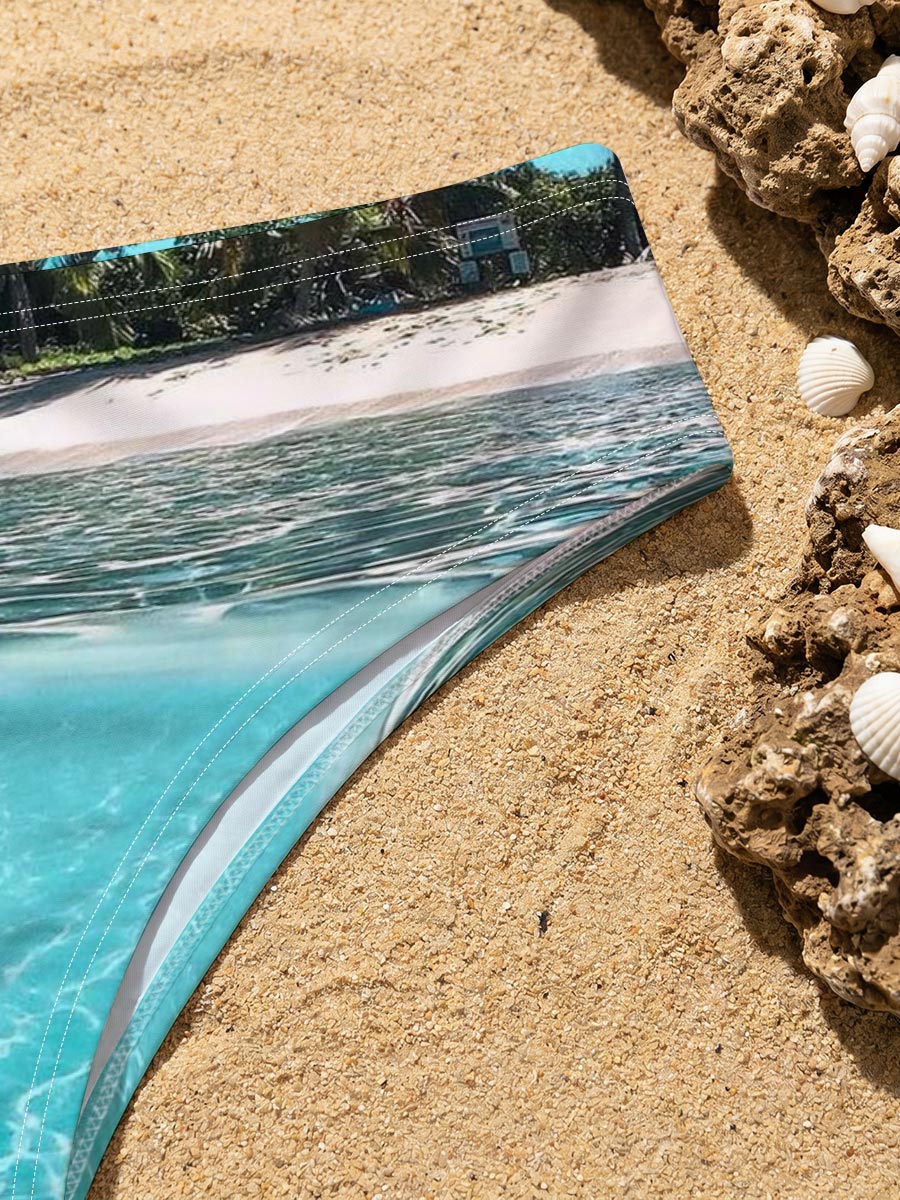 Crystal Clear Waters and Palm Trees on a Tropical Beach -  Men's swim trunks