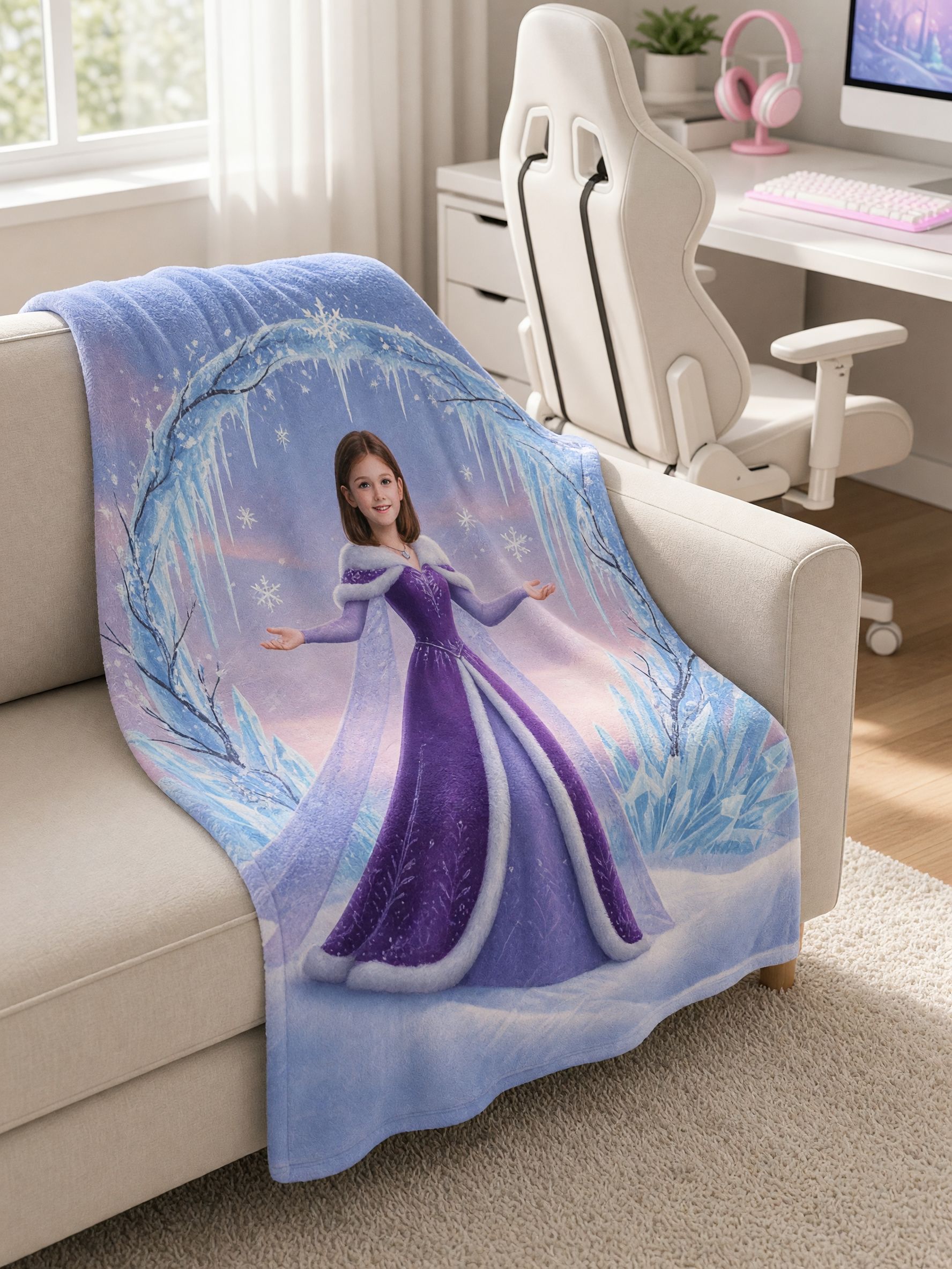 Custom Photo Blanket Personalized Ice Princess Flannel Throw, Ultra Soft Fleece Couch Cover, Ideal Birthday Gift