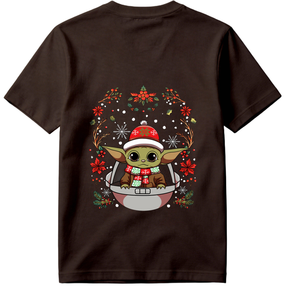 Baby Yoda in Christmas Hat and Scarf - Tee