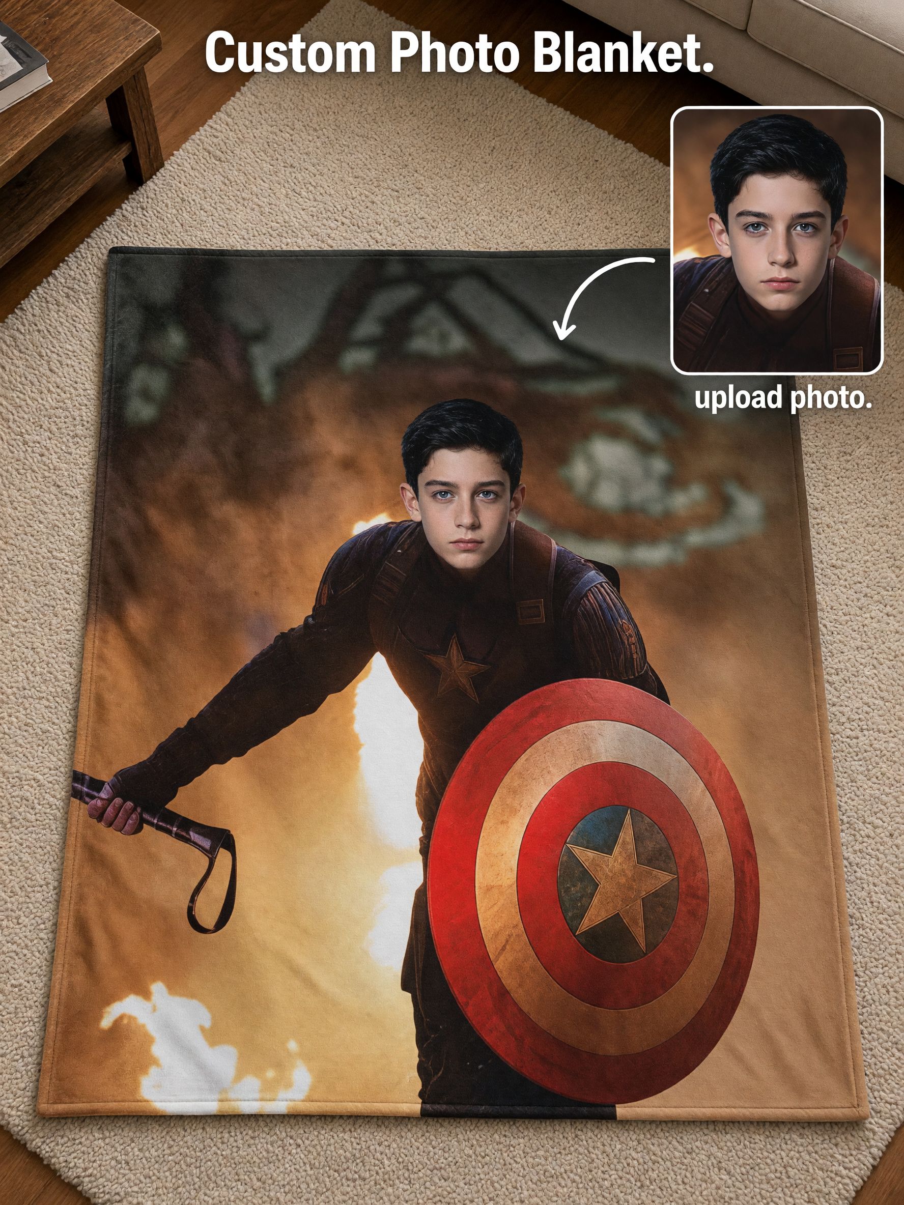 Personalized Face Photo Superhero Flannel Fleece Blanket, Soft Anti-Pilling Throw, Ideal Custom Gift for Bed Couch
