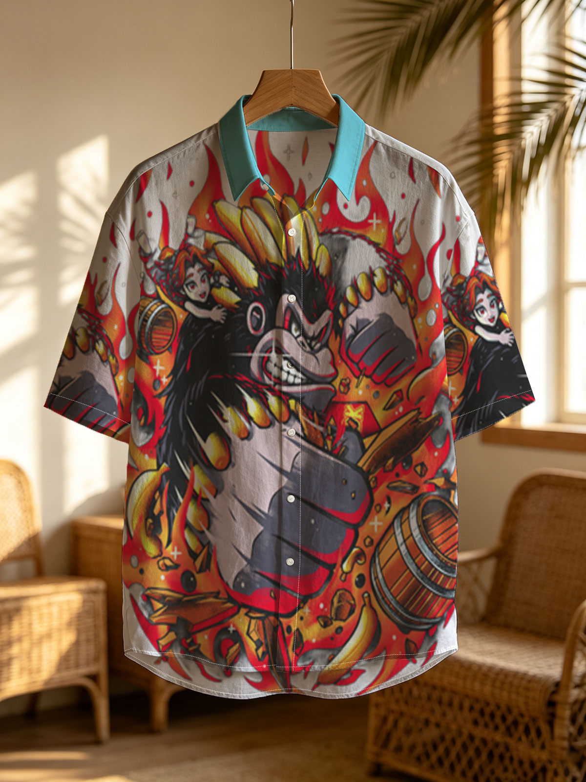 Donkey Kong and Diddy Kong in Fiery Action with Bananas and Barrels -  Shirt