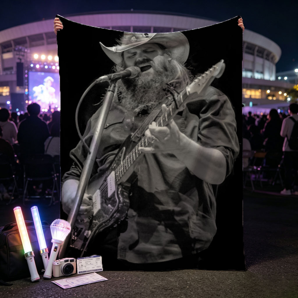 Chris Stapleton Performing Live with Guitar and Microphone on Stage - Blankets