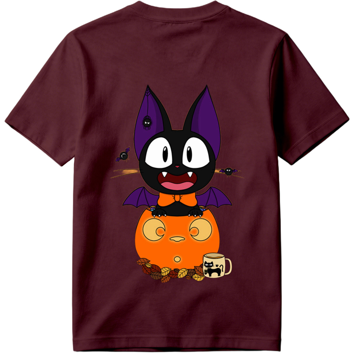 Halloween Cat with Pumpkin and Bat Wings - Tee
