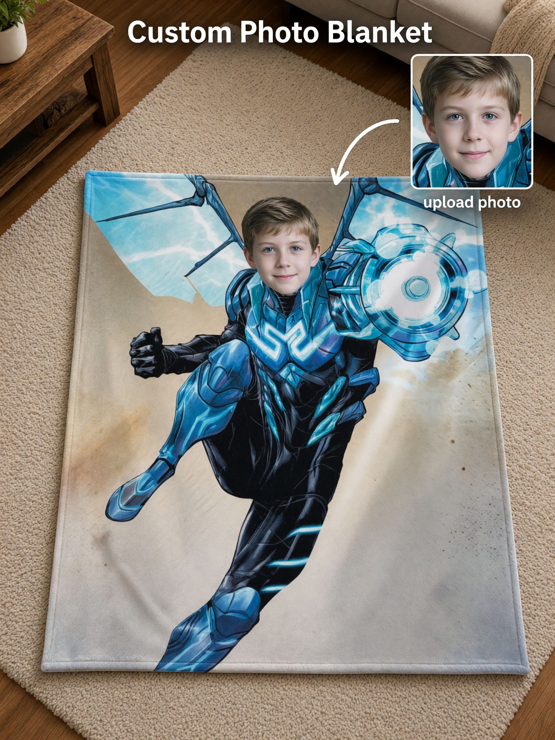 Custom Photo Superhero Blanket Personalized Armored Hero Face Throw Ultra Soft Flannel for Kids and Adults Cozy Gift
