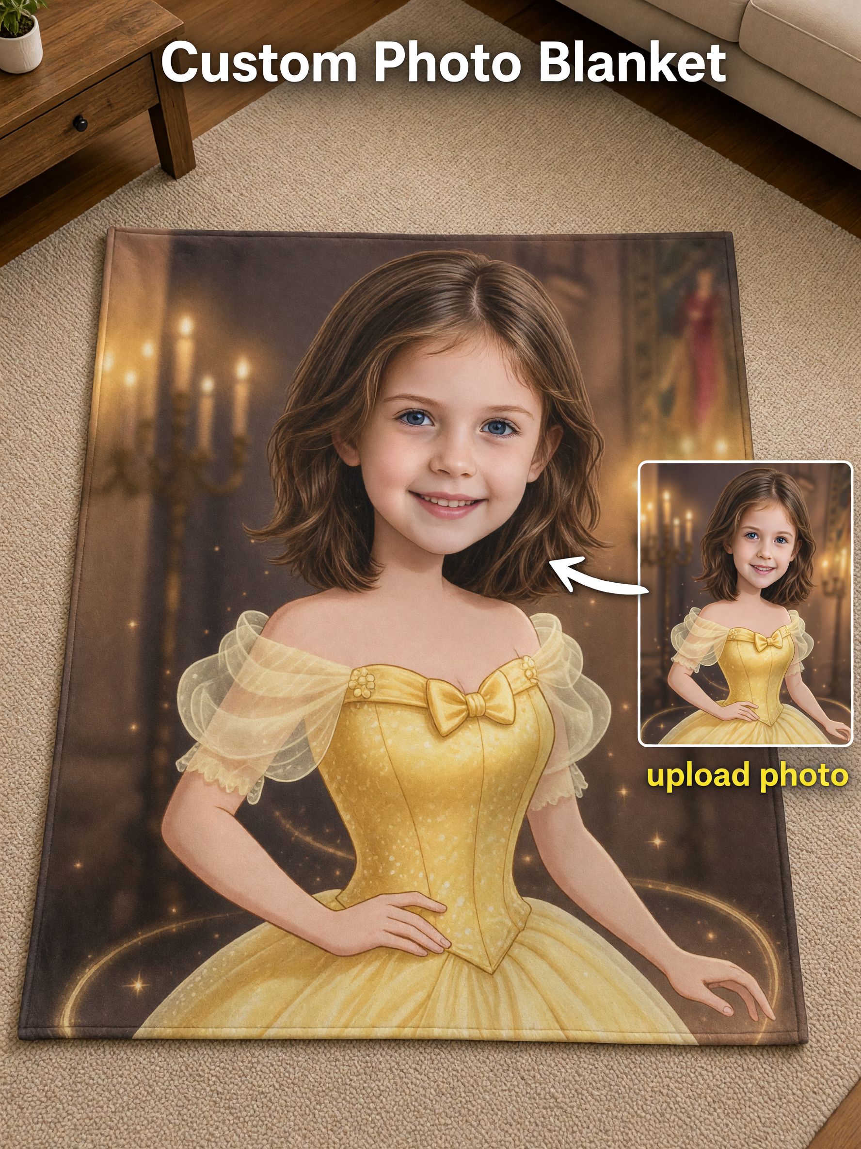Custom Face Blanket Personalized Fairy Tale Princess Portrait Ultra Soft Flannel Throw for Bed Couch Ideal Keepsake Gift