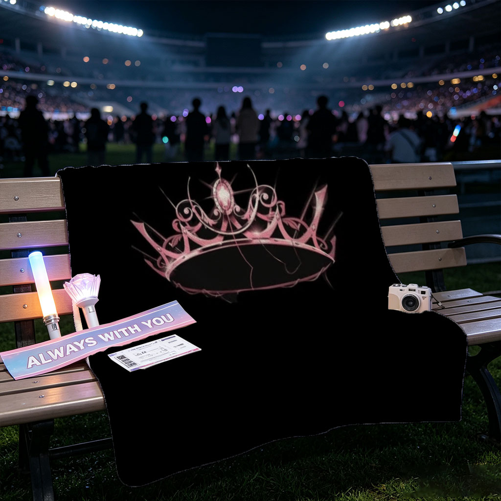 BLACKPINK Crown Logo on Black Background - Blankets