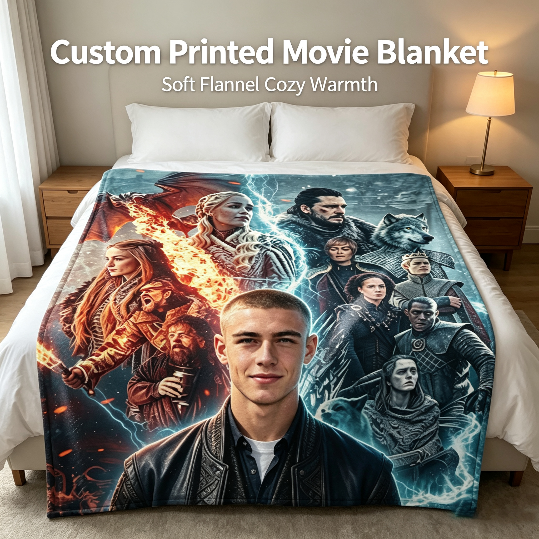 Custom Face Blanket Game of Thrones Characters Flannel Blanket Cozy Bedding Gift for Fans and Collectors