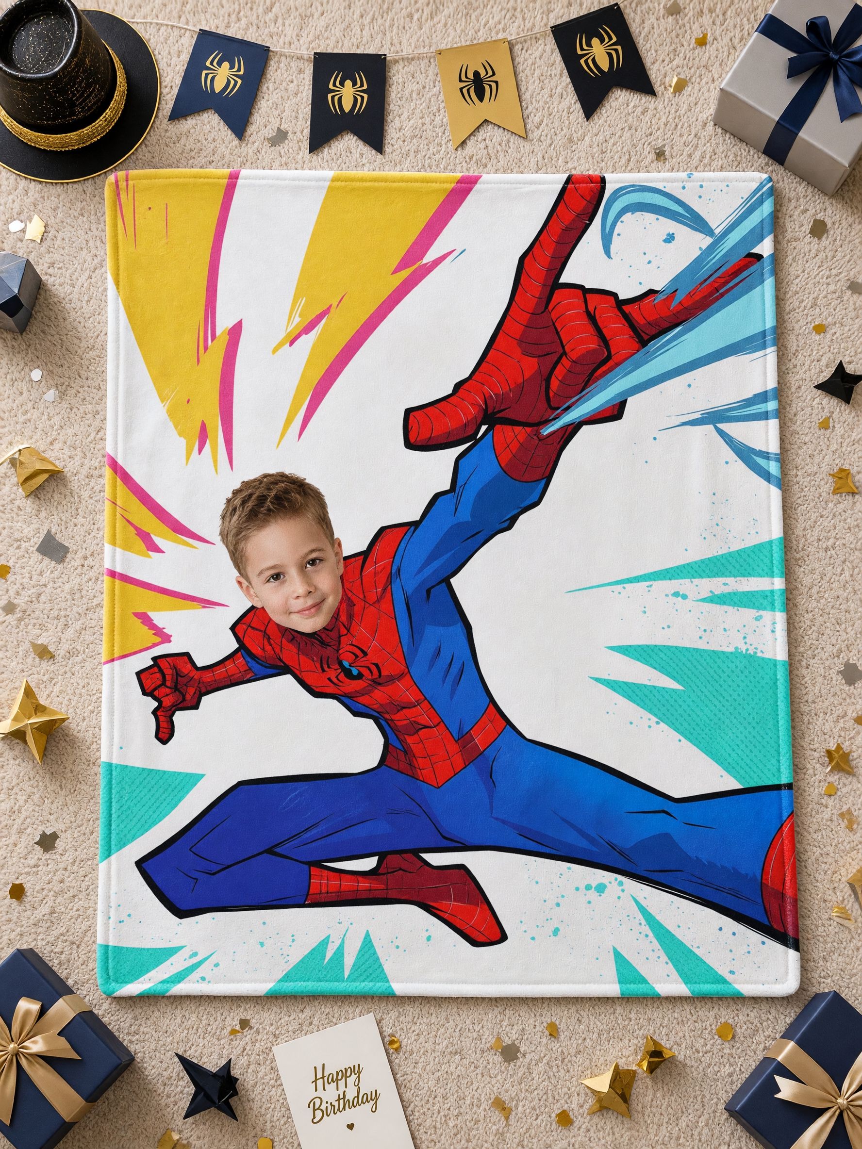 Personalized Superhero Photo Blanket Custom Face Soft Flannel Fleece Throw Bed Couch Cozy Gift