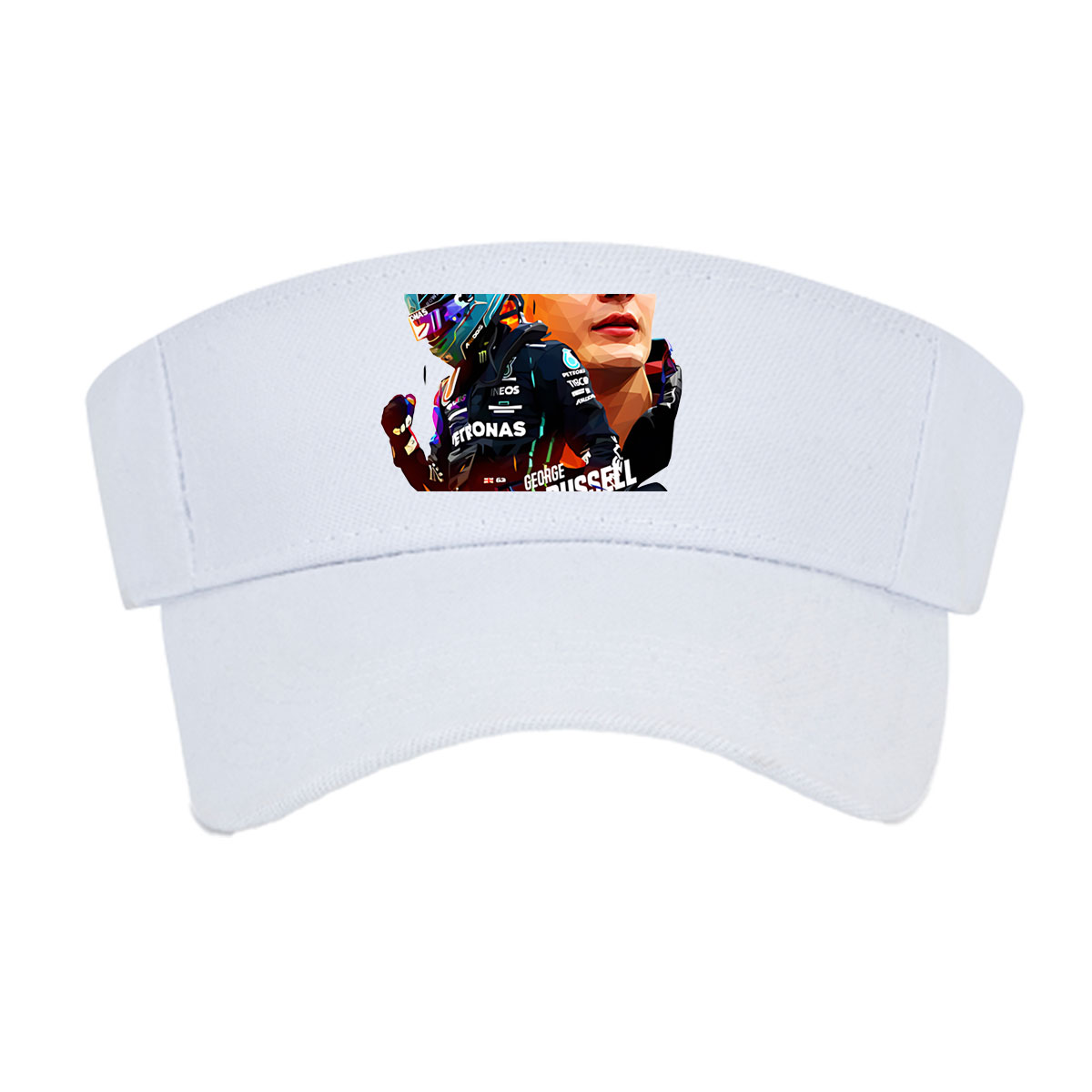George Russell F1 Driver in Petronas Racing Gear with Formula 1 Car -  Visor cap