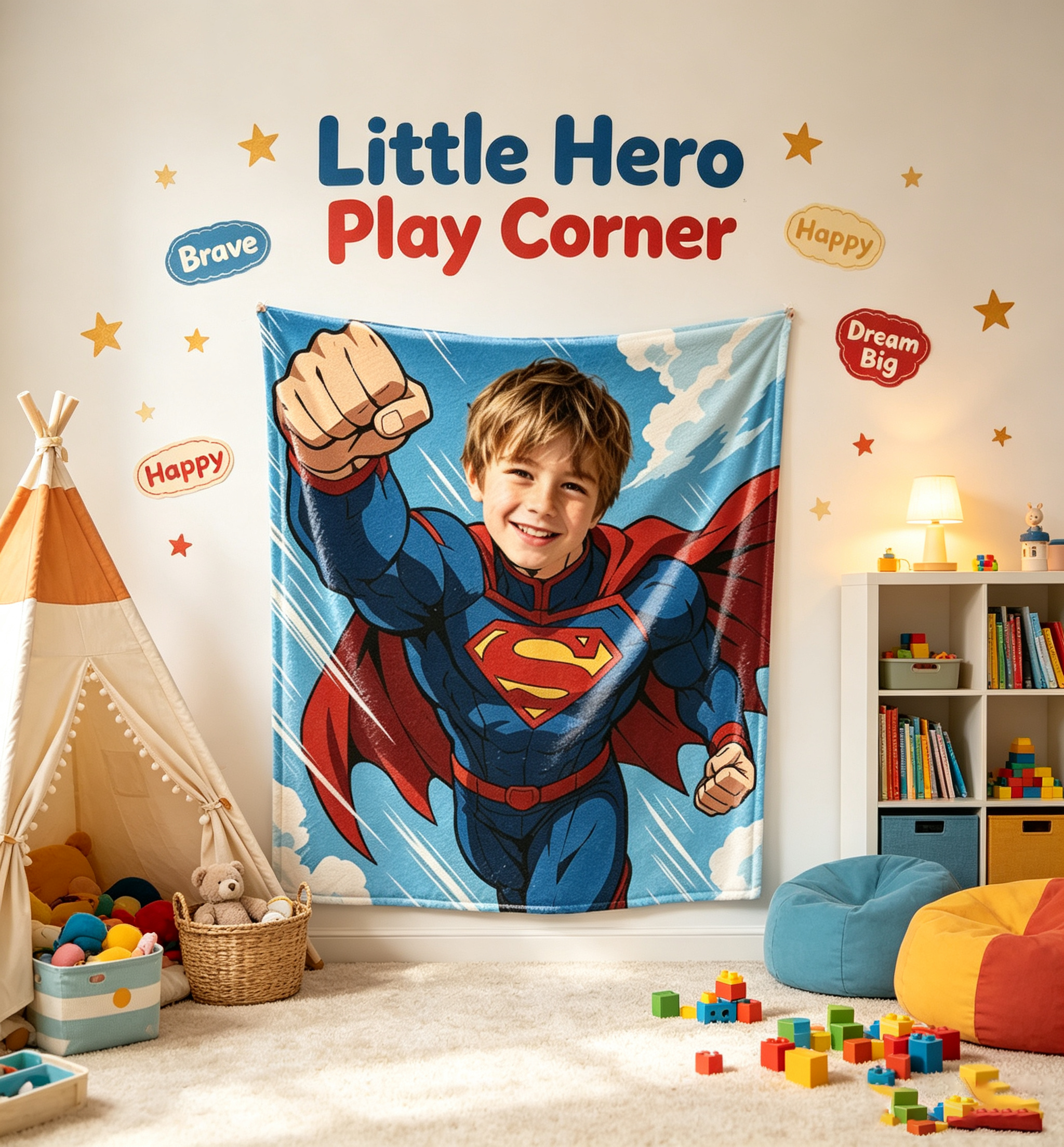 Custom Superman Photo Blanket, Turn Your Boy Into Superman, Personalized Upload Picture Flannel Throw, Unique Kids Birthday Gift