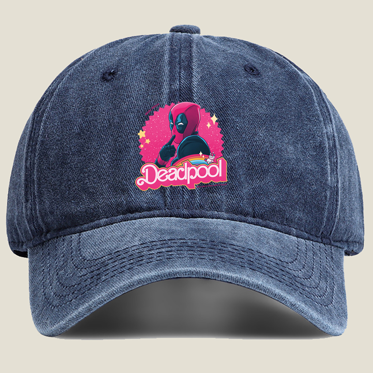 Deadpool: Wade Wilson with a Unicorn and Rainbow - Washed Denim - Baseball Cap