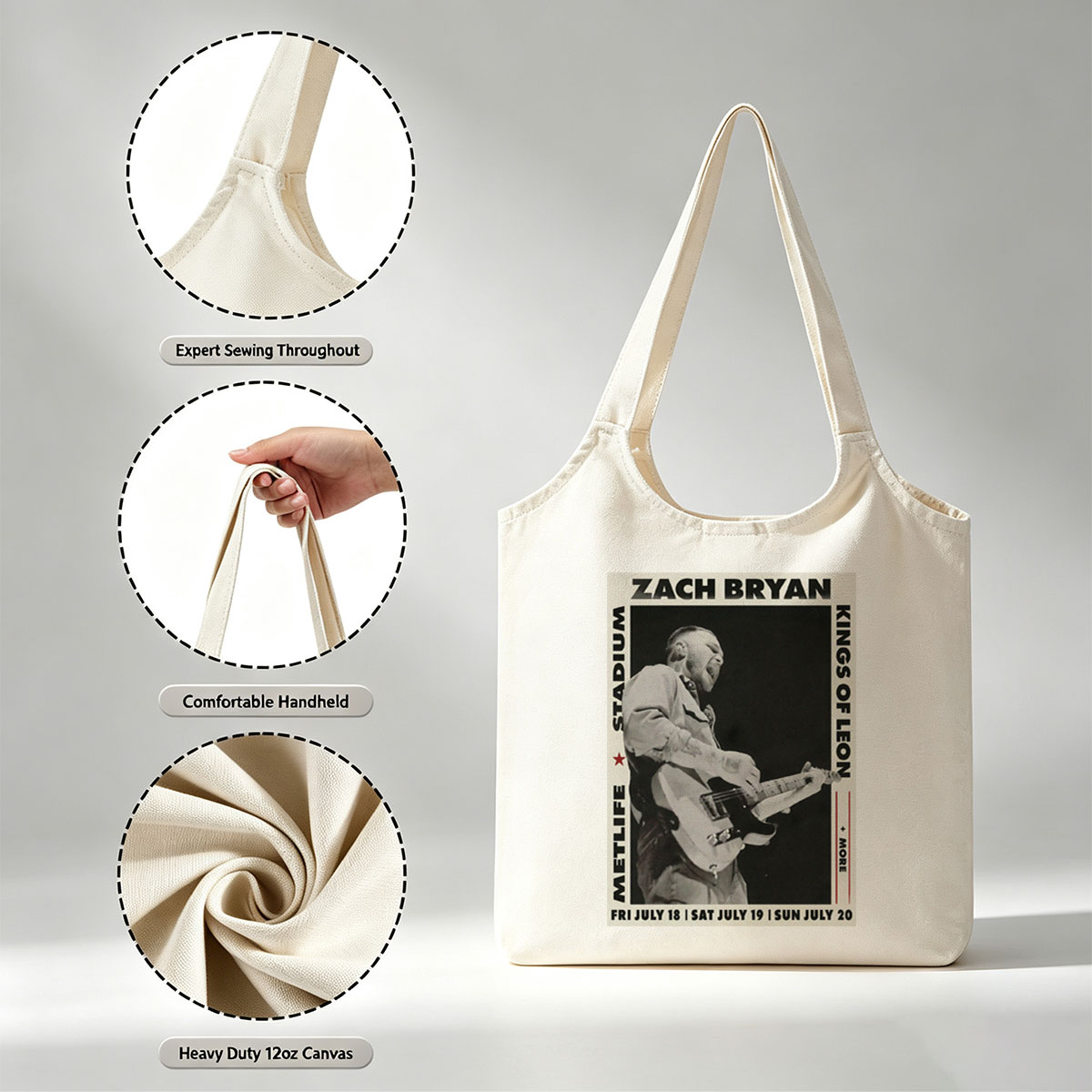 Zach Bryan Live Performance at MetLife Stadium with Kings of Leon and More - Canvas shoulder bags/