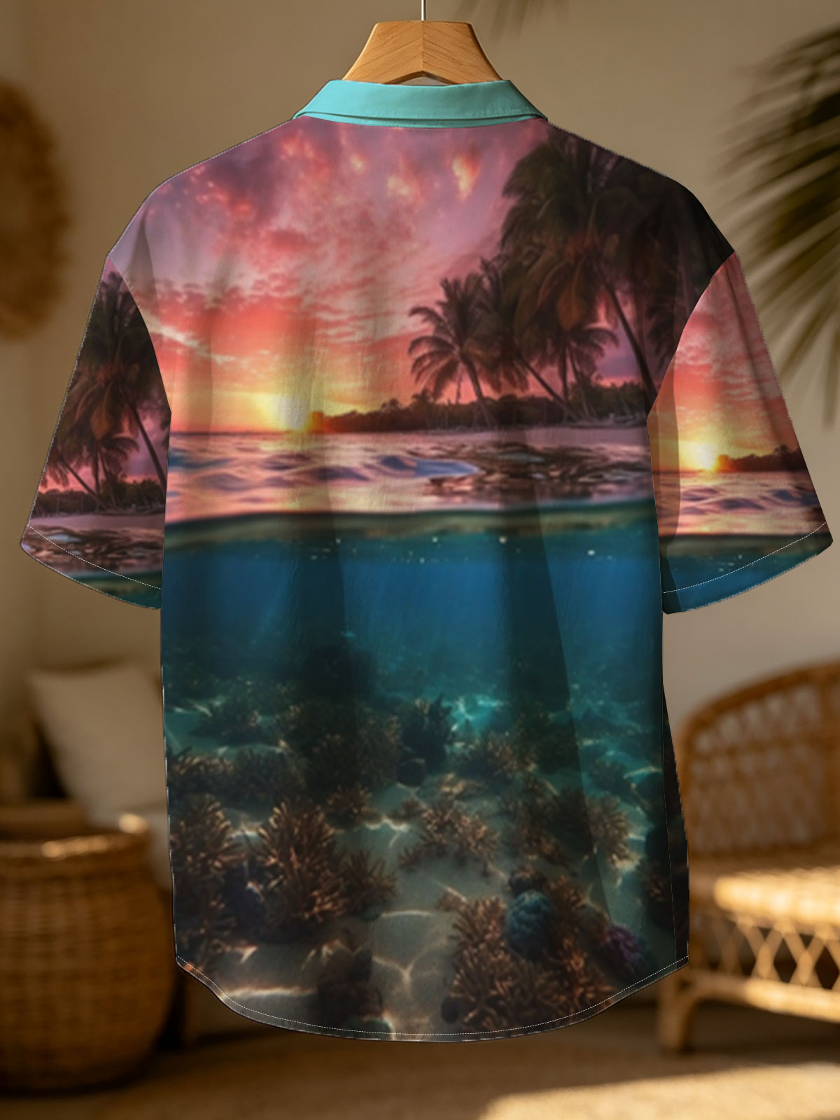 Sunset over tropical beach with underwater coral reef -  Shirt