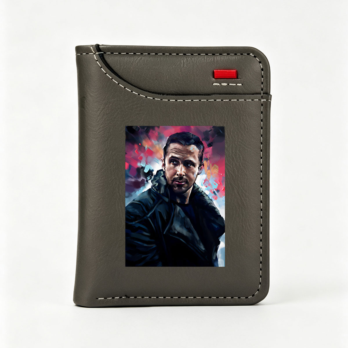 Ryan Gosling in a dramatic, stylized portrait with vibrant, abstract background - Vertical Style Wallet