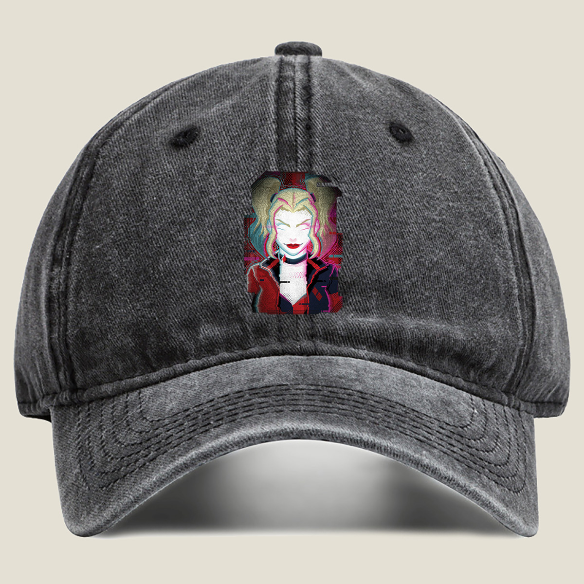 Harley Quinn: Glitch Portrait - Washed Denim - Baseball Cap