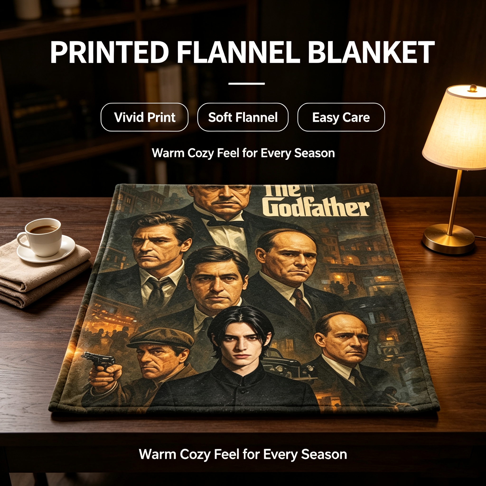 Custom Face Blanket The Godfather Movie Character Flannel Blanket Perfect for Couch Lounging and Movie Nights Ideal Gift or Giveaway for Fans