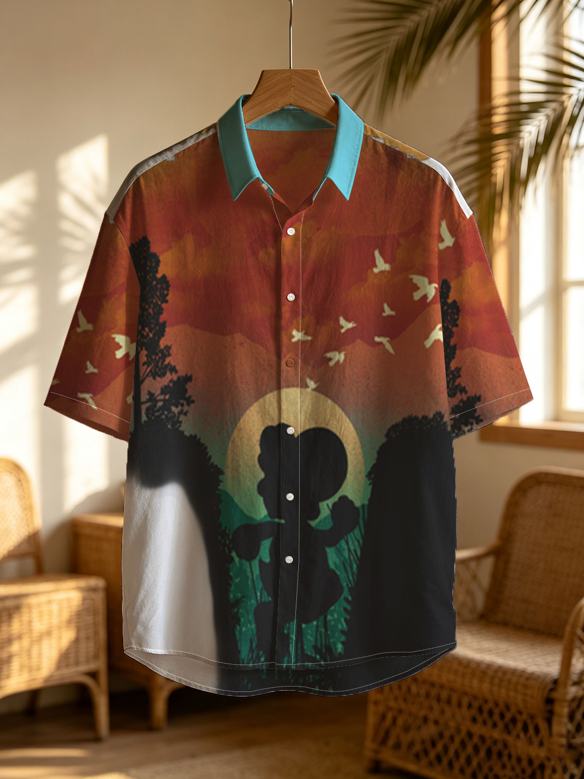 Mickey Mouse Silhouette at Sunset with Birds Flying -  Shirt