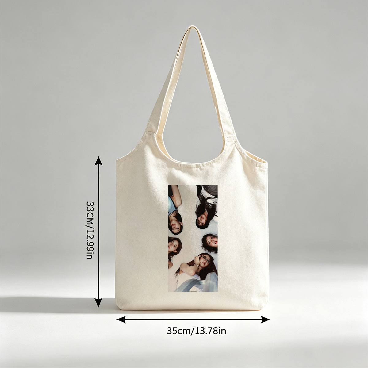 NewJeans Members Lying in a Circle on White Background with Expressive Poses and Fashionable Outfits - Canvas shoulder bags/