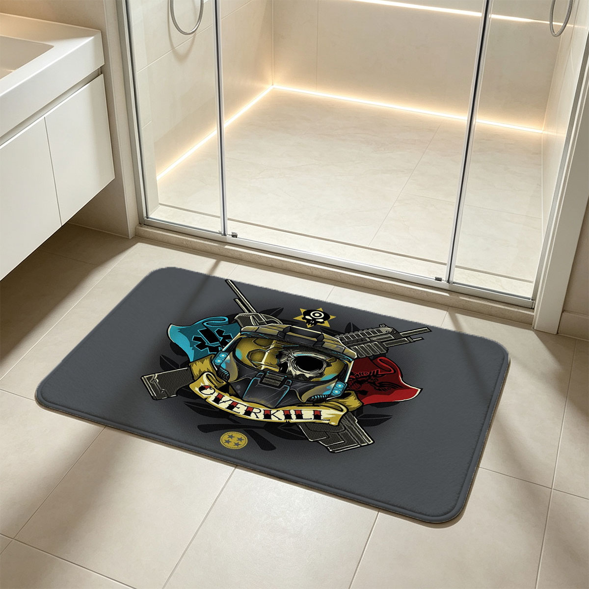 Overkill: Tactical Skull with Crossed Guns and Flags - Flannel floor mat