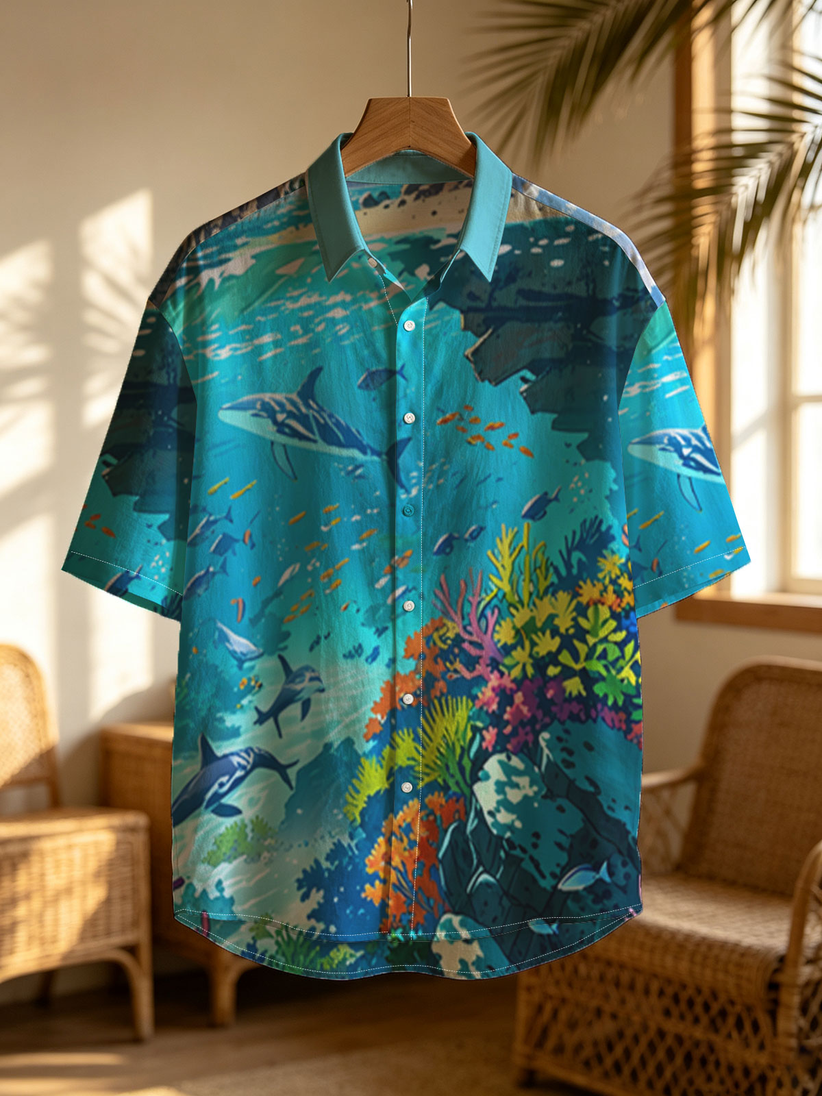 Vibrant Coral Reef with Dolphins and Tropical Fish -  Shirt