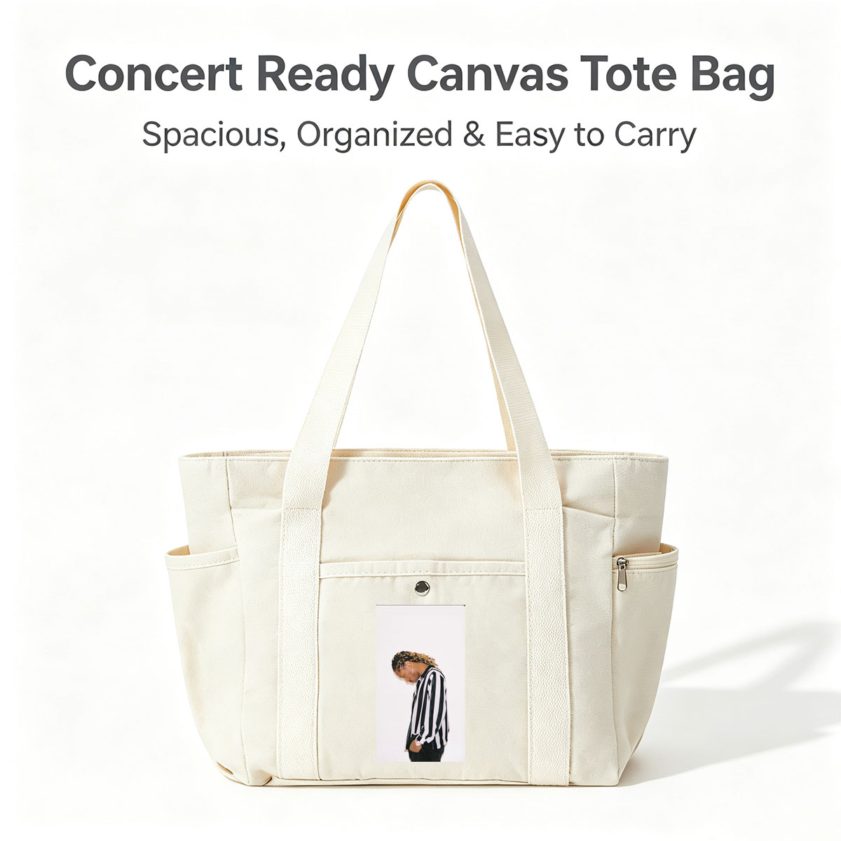 Lil Durk in a Striped Shirt with Braided Hair Against a White Background - Multi-pocket bags
