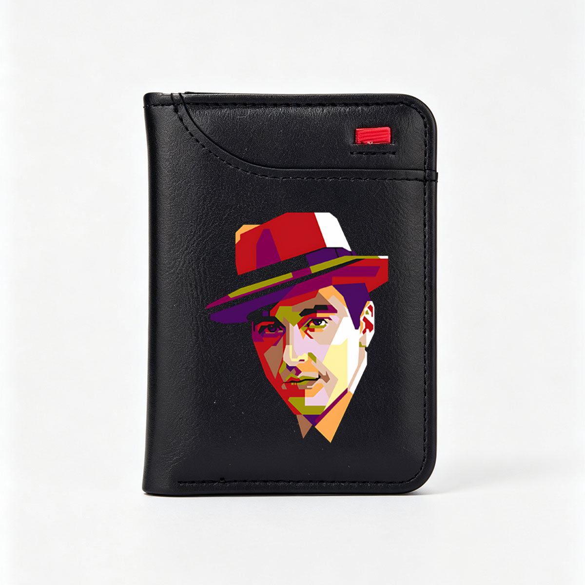 Colorful Geometric Portrait of a Man in a Hat - Vertical Style Wallet
