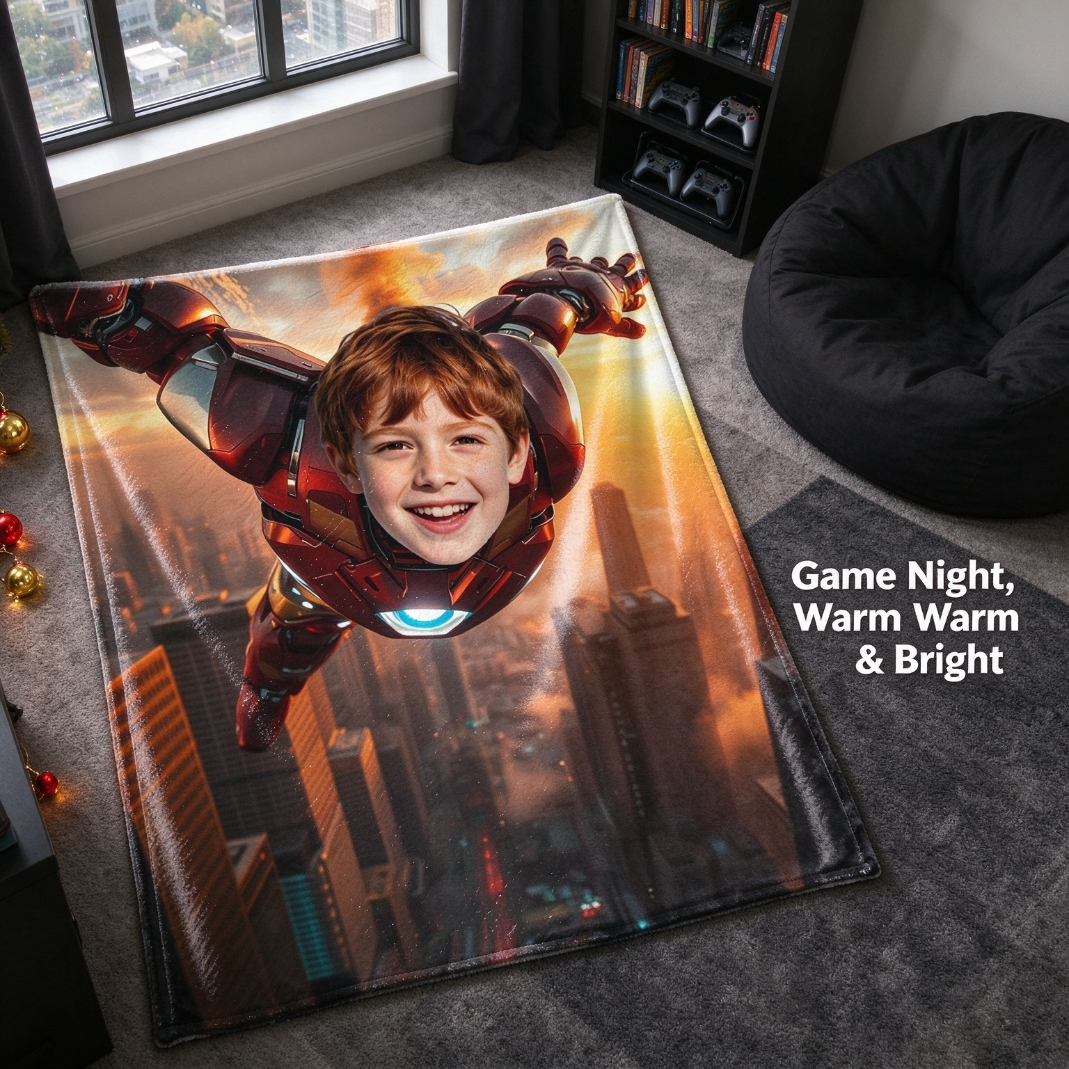 Custom Face Superhero Flannel Blanket, Personalized Photo Plush Throw for Couch and Bed, Unique Birthday Gift