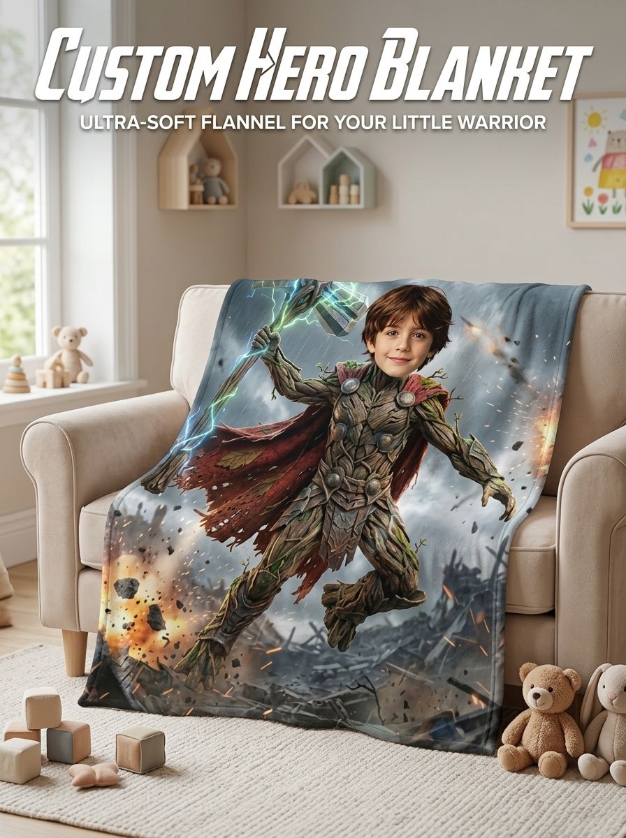 Custom Face Superhero Flannel Blanket Personalized Photo Cozy Fleece Throw Ideal Gift for Kids and Family