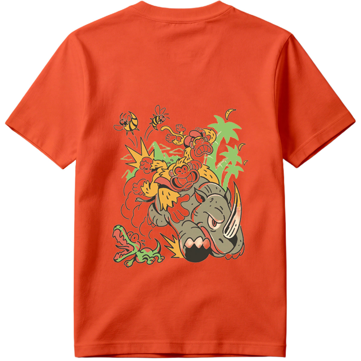 Donkey Kong and Diddy Kong Ride a Rhinoceros Through Jungle Chaos - Tee