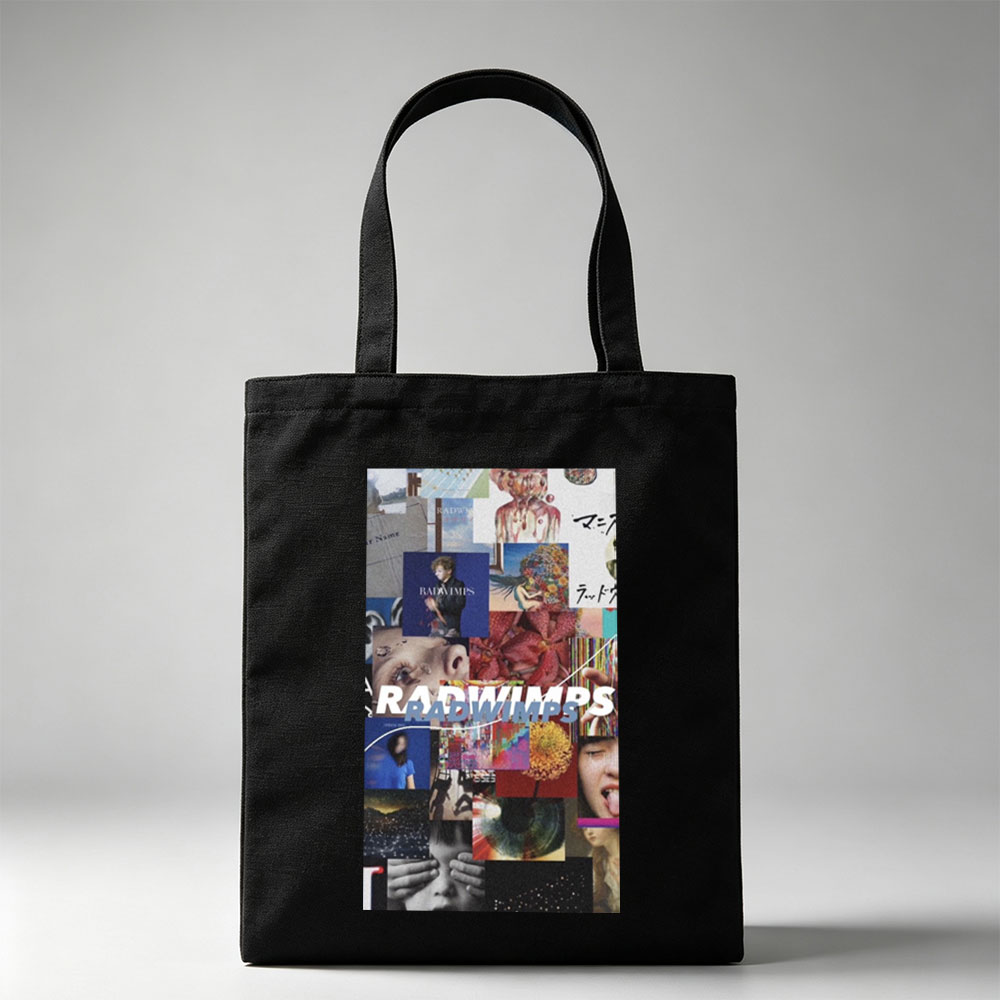 RADWIMPS Collage Artwork Featuring Band Members and Vibrant Visual Elements - Canvas tote bags