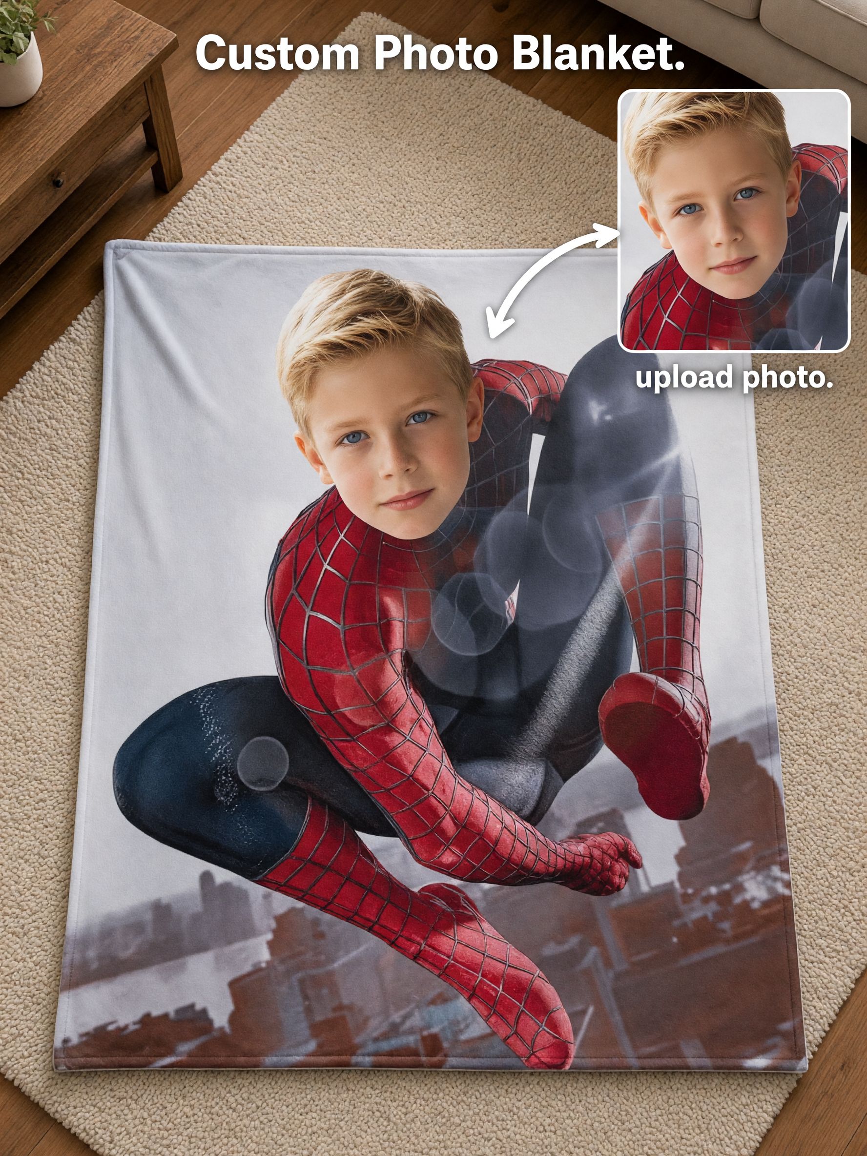 Custom Face Photo Superhero Flannel Fleece Blanket, Ultra Soft Plush Warm Throw, Ideal Personalized Gift for Kids