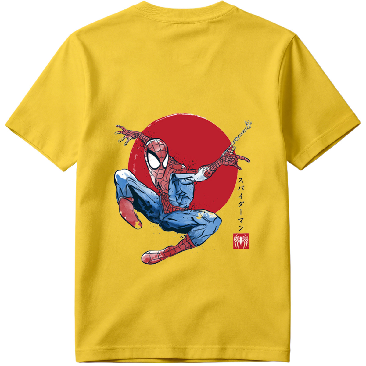 Spider-Man in Action Against Red Sun Background - Tee