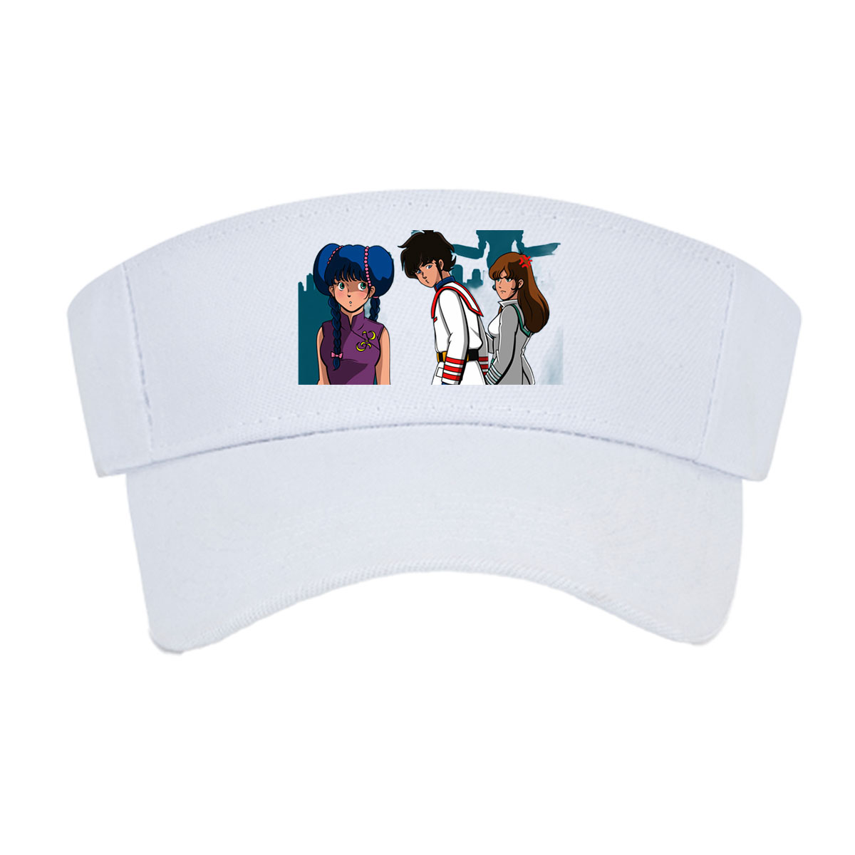 Lum, Ataru, and Mendou from Urusei Yatsura stand together in a dramatic pose against a dark, eerie backdrop. -  Visor cap